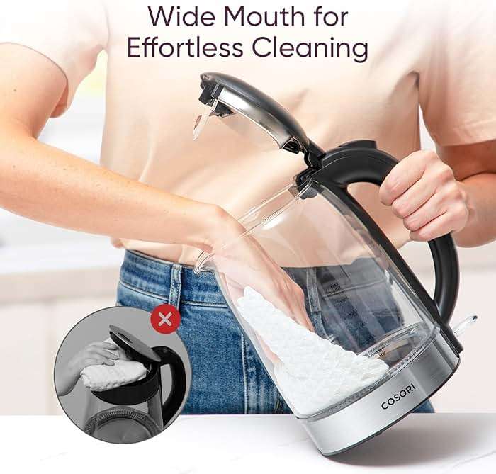 Cosori Electric Kettle, No Plastic Contact With Water, Wide Mouth For Easy Cleaning, Auto Shut Off, 1.7L Tea Kettle & Hot Water Boiler, Water Heater & Teapot, Borosilicate Glass, Black, 1500W - Image 6