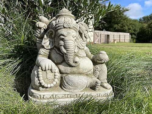 Reconstituted Stone Reclining Ganesh Statue | Vintage Oriental Garden Ornament - Image 2