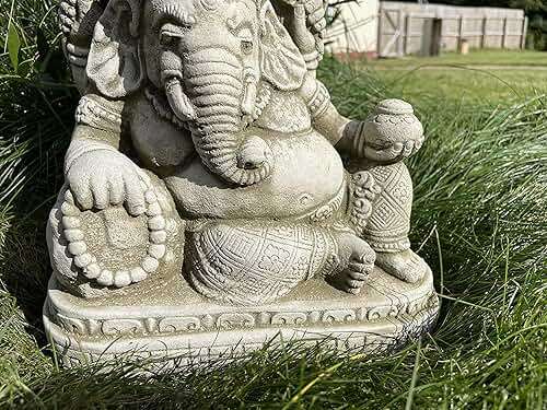 Reconstituted Stone Reclining Ganesh Statue | Vintage Oriental Garden Ornament - Image 5