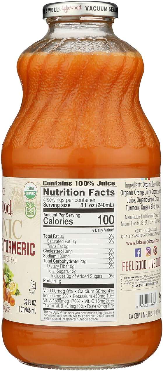 Lakewood Organic Carrot Ginger Turmeric Juice, 32 FZ - Image 2