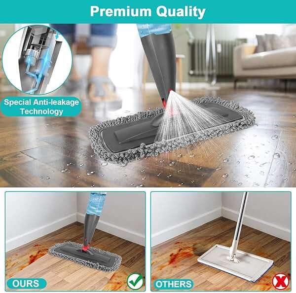 Spray Mop for Floor Cleaning with 3pcs Washable Pads - Wet Dry Microfiber Mop with 800 ml Refillable Bottle for Kitchen Wood Floor Hardwood Laminate Ceramic Tiles Dust Cleaning - Image 3
