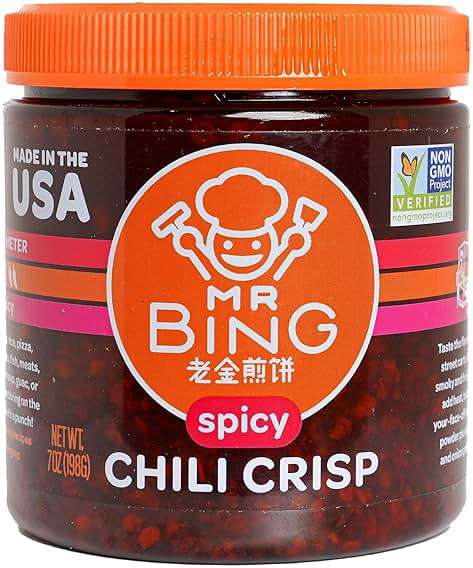 Mr. Bing Chili Crisp | Spicy - Delicious, Flavorful & Crunchy Chili Oil - Made in USA Chili Paste Hot Sauce - Gluten Free, Vegan, No MSG, Non-GMO Oil - (7 oz.) - Image 1