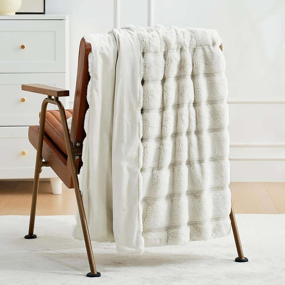 Cozy Bliss Deluxe Sheared Rabbit Faux Fur Throw Blanket, Soft Fuzzy High-Low Sculpted Plush Blanket for Couch, Cozy Home Accent, All Season Use, Beige 50"x60" - Image 9