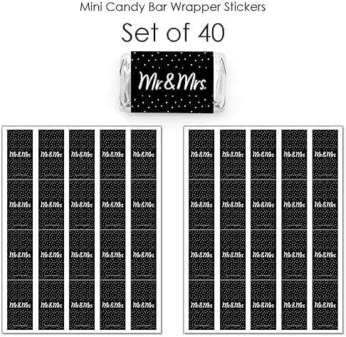Big Dot of Happiness Mr. and Mrs. - Mini Candy Bar Wrapper Stickers - Black and White Wedding or Bridal Shower Small Favors - 40 Count - Image 4