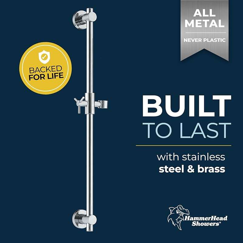 HammerHead Showers® Solid Metal 27.5 Inch Shower Slide Bar for Hand Held Shower Heads, Chrome | Adjustable Height Showerhead with Hose Rail System | Easily Adjust Height & Angle of Handshower - Image 2
