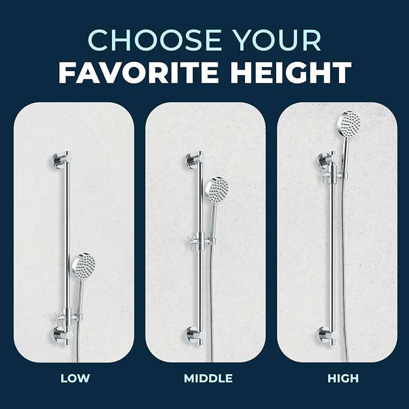 HammerHead Showers® Solid Metal 27.5 Inch Shower Slide Bar for Hand Held Shower Heads, Chrome | Adjustable Height Showerhead with Hose Rail System | Easily Adjust Height & Angle of Handshower - Image 4