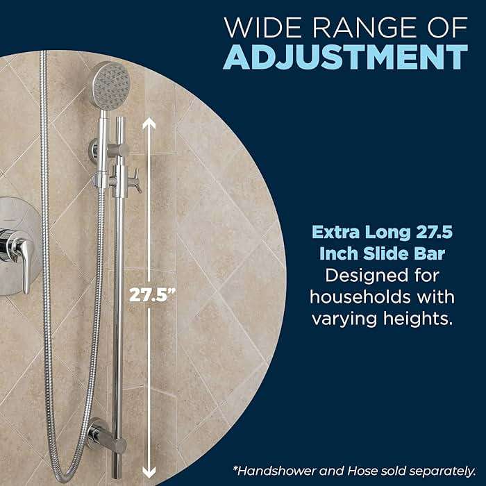 HammerHead Showers® Solid Metal 27.5 Inch Shower Slide Bar for Hand Held Shower Heads, Chrome | Adjustable Height Showerhead with Hose Rail System | Easily Adjust Height & Angle of Handshower - Image 7
