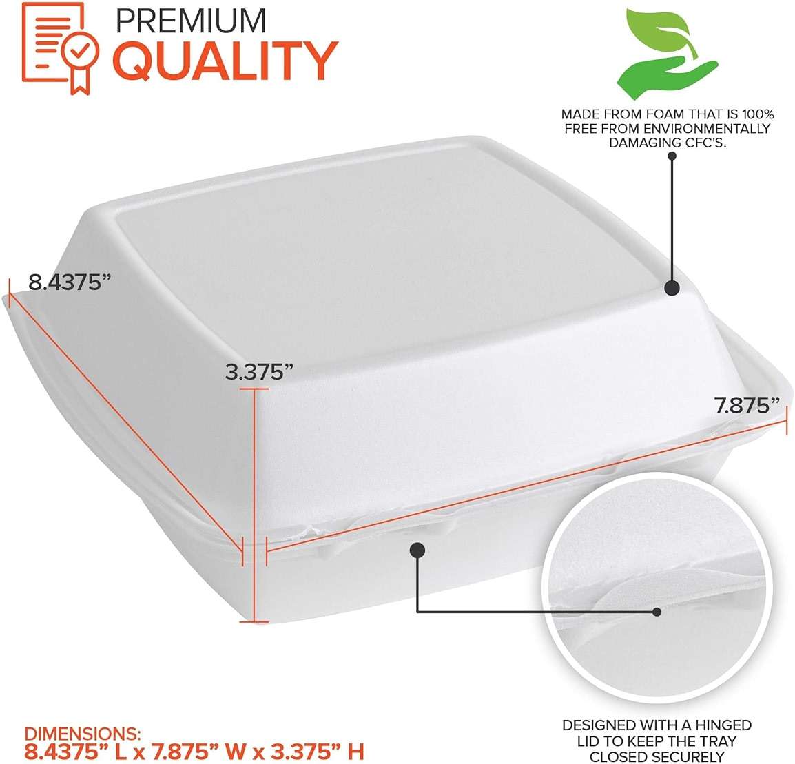 Stock Your Home 8x8 Clamshell Take Out Boxes (25 Pack) Medium 3-Compartment Foam Food Containers Disposable Lunch Container, Restaurant Togo Trays with Hinged Lids for Takeout, Carryout, and Meal-Prep - Image 4