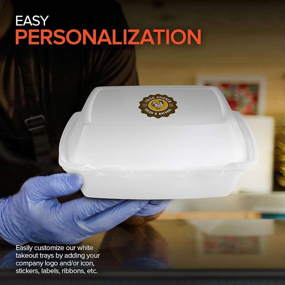 Stock Your Home 8x8 Clamshell Take Out Boxes (25 Pack) Medium 3-Compartment Foam Food Containers Disposable Lunch Container, Restaurant Togo Trays with Hinged Lids for Takeout, Carryout, and Meal-Prep - Image 7