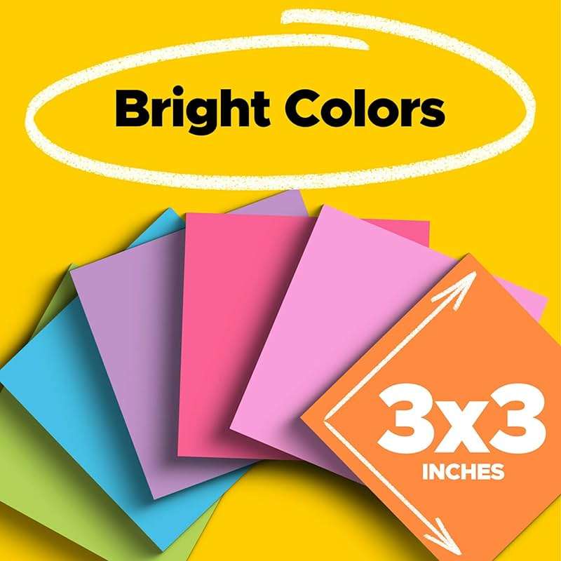 Post-it Super Sticky Notes, 15 Sticky Notes Pads, 3 x 3 in., School Supplies and Oﬃce Supplies, 2X the Sticking Power, Assorted Brights - Image 2