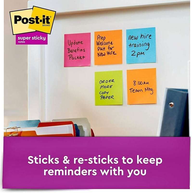 Post-it Super Sticky Notes, 15 Sticky Notes Pads, 3 x 3 in., School Supplies and Oﬃce Supplies, 2X the Sticking Power, Assorted Brights - Image 4