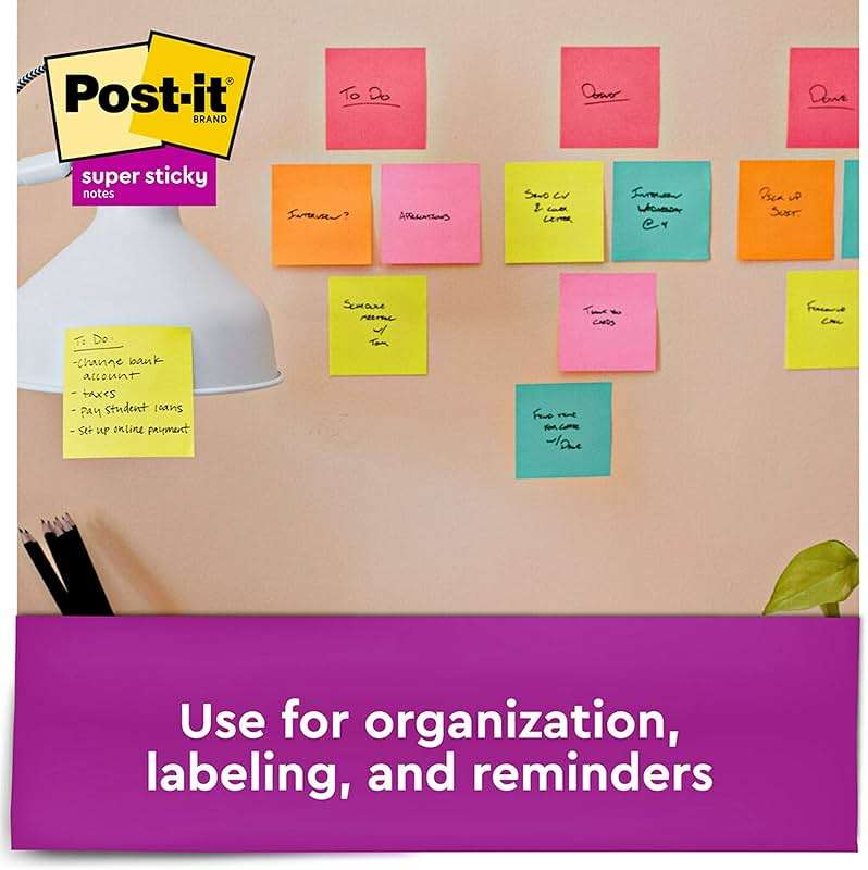 Post-it Super Sticky Notes, 15 Sticky Notes Pads, 3 x 3 in., School Supplies and Oﬃce Supplies, 2X the Sticking Power, Assorted Brights - Image 5