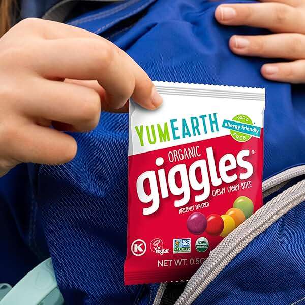 YumEarth Organic Giggles Chewy Candy – Allergy Friendly, No Artificial Dyes, Non GMO, Gluten Free, Fruit Flavored, Vegan Candy Snacks 0.5 oz (Box of 15) - Image 9