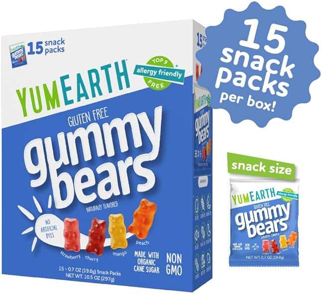 YumEarth Organic Gummy Bears - Fruity Gummy Candy Snack Packs, Gluten Free Snacks for Kids - Allergy Friendly, Non-GMO, No Artificial Dyes - Assorted Flavors, 10.5 oz. (Pack of 15) - Image 2