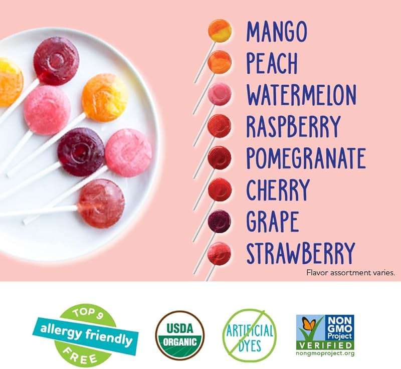 YumEarth Organic Pops Variety Pack, 60 Fruit Flavored Favorites Lollipops, Allergy Friendly, Gluten Free, Non-GMO, Vegan, No Artificial Flavors or Dyes - Image 4