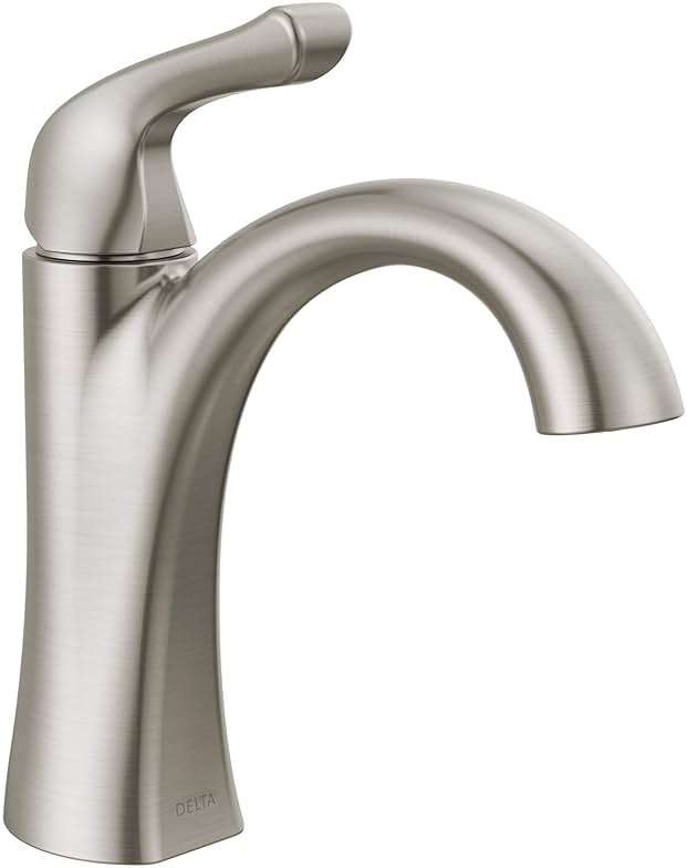 Delta Arvo Brushed Nickel Bathroom Faucet 1 Hole, Single Hole Bathroom Sink Faucet for Vanity, Push-Pop Drain Assembly, Spotshield Stainless 15840LF-SP - Image 1