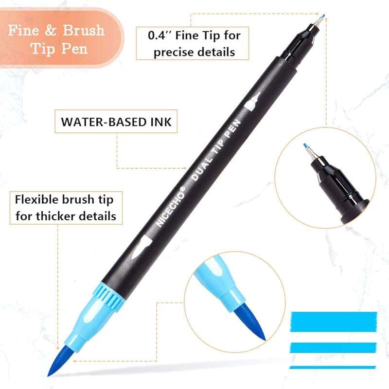 Nicecho 60 Colors Markers for Adult Coloring Books, Dual Brush Art Marker Pens - Fineliner & Brush Pen for Journaling, Calligraphy, Drawing, Sketching - Image 2