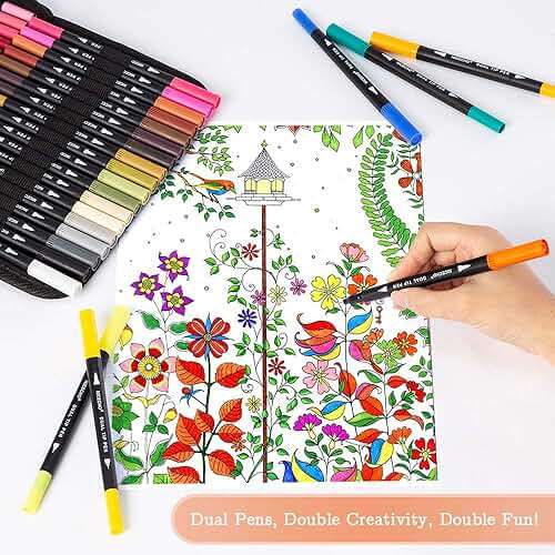 Nicecho 60 Colors Markers for Adult Coloring Books, Dual Brush Art Marker Pens - Fineliner & Brush Pen for Journaling, Calligraphy, Drawing, Sketching - Image 5