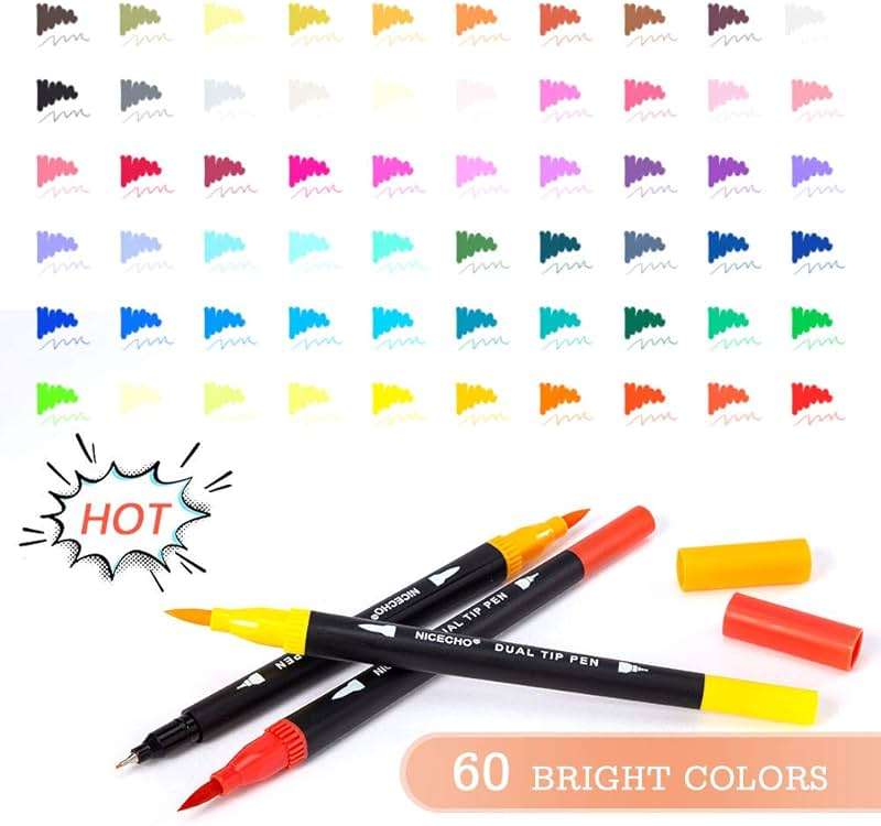 Nicecho 60 Colors Markers for Adult Coloring Books, Dual Brush Art Marker Pens - Fineliner & Brush Pen for Journaling, Calligraphy, Drawing, Sketching - Image 7