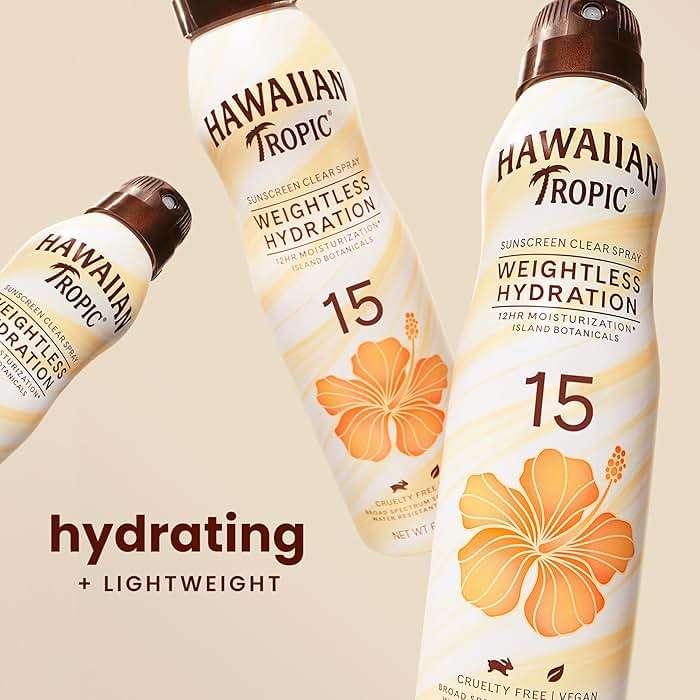 Hawaiian Tropic Weightless Hydration Clear Spray Sunscreen SPF 15, 6oz Twin Pack, Hawaiian Tropic Sunscreen SPF 15, Sunblock, Oxybenzone Free Sunscreen, Spray On Sunscreen Pack, 6 oz each - Image 2