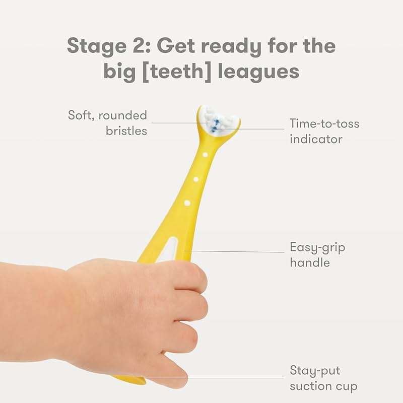 Frida Baby Grow-with-Me Training Toothbrush Set, Infant Baby Tooth brush & Toddler Toothbrush 6-18 Months, Soft Silicone Bristles, BPA-Free Oral Care for Sensitive Gums, Yellow - Image 5