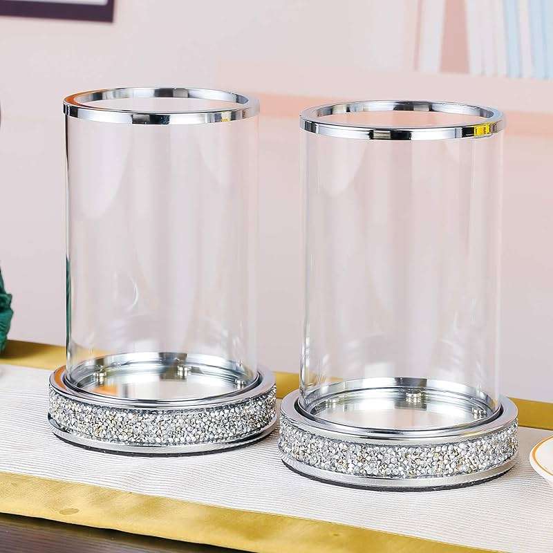 Pillar Candle Holders set of 2,Hurricane Candle Holders for Pillar Candle,Glass Candle Holder for Coffee Dining Table, Wedding, Christmas, Halloween, Home Decoration,Silver Candle Holders - Image 2