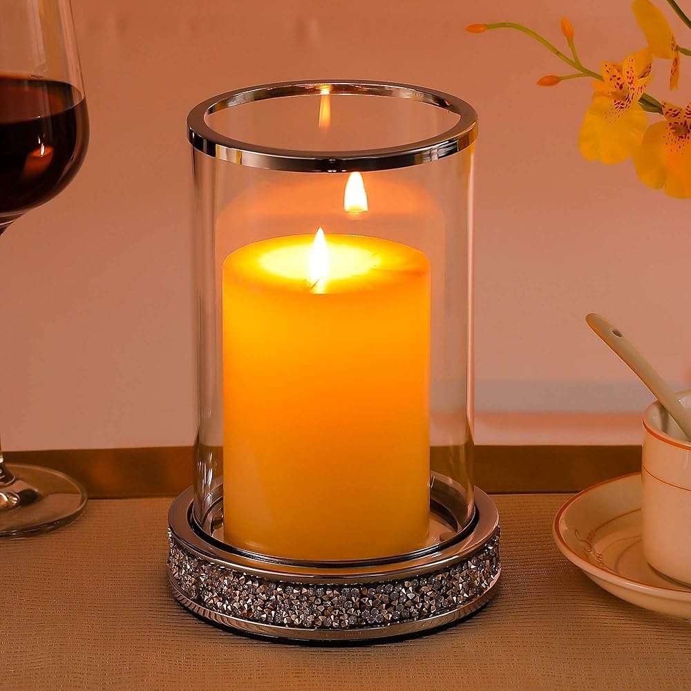 Pillar Candle Holders set of 2,Hurricane Candle Holders for Pillar Candle,Glass Candle Holder for Coffee Dining Table, Wedding, Christmas, Halloween, Home Decoration,Silver Candle Holders - Image 9