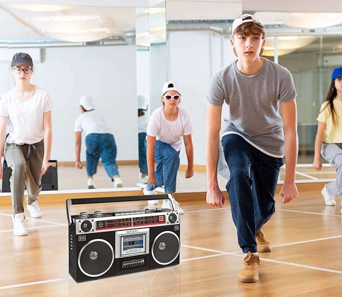 Riptunes Boombox Radio Cassette Player Recorder, AM/FM -SW1/SW2 Radio, Wireless Streaming, USB/Micro SD Slots, Aux in, Headphone Jack, Classic 80s Style Retro, Black - Image 6