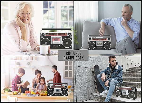 Riptunes Boombox Radio Cassette Player Recorder, AM/FM -SW1/SW2 Radio, Wireless Streaming, USB/Micro SD Slots, Aux in, Headphone Jack, Classic 80s Style Retro, Black - Image 7