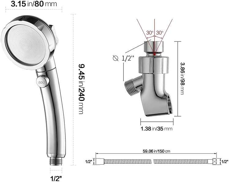 KAIYING Chrome High Pressure Handheld Shower Head with ON/OFF Pause Switch, 3 Spray Modes Shower Wand with Shut Off Button, Removable Camper Shower Head with Hose and Adjustable Angle Bracket - Image 2