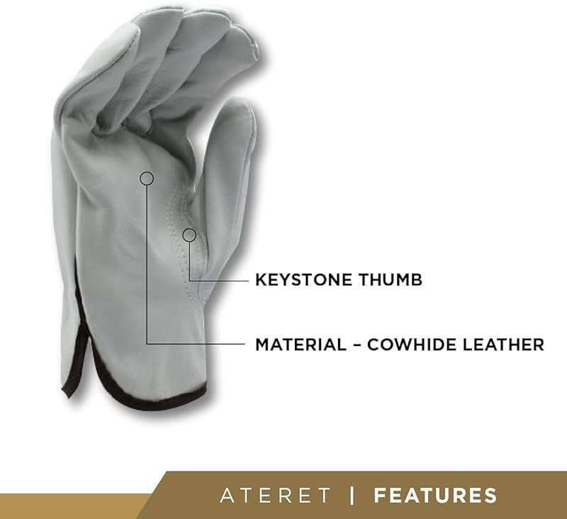 ATERET 12 Pairs Medium Heavy Duty Durable Cowhide Leather Work Gloves I Driver Gloves for Truck Driving, Warehouse, Gardening, Farming - Image 3