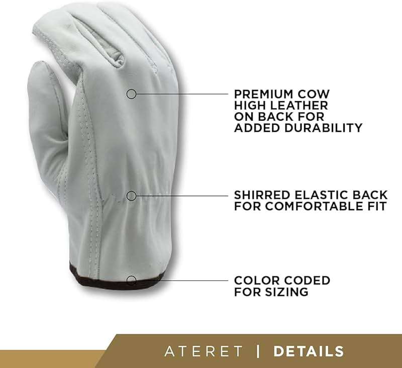 ATERET 12 Pairs Medium Heavy Duty Durable Cowhide Leather Work Gloves I Driver Gloves for Truck Driving, Warehouse, Gardening, Farming - Image 4