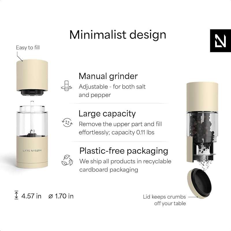 LARS NYSØM Salt and Pepper Grinder Set, Manual Salt and Pepper Mills with Adjustable Ceramic Grinder, Design Spice Shaker Set (Ash Gray) - Image 4