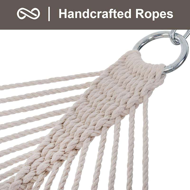 SUNCREAT Hammocks Traditional Rope Double Hammock with Hardwood Spreader Bar and Carrying Bag, 450 lbs Capacity, Natural - Image 6