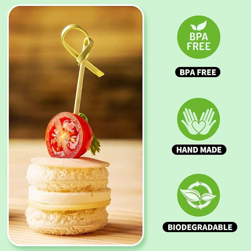 200PCS Cocktail Picks Bamboo Skewers for Appetizers, Fancy Toothpicks for Appetizers, 4.7 Inch Long Decorative Knot Bamboo Cocktail Sticks for Party Drinks Food Fruit Charcuterie Boards Accessories - Image 3