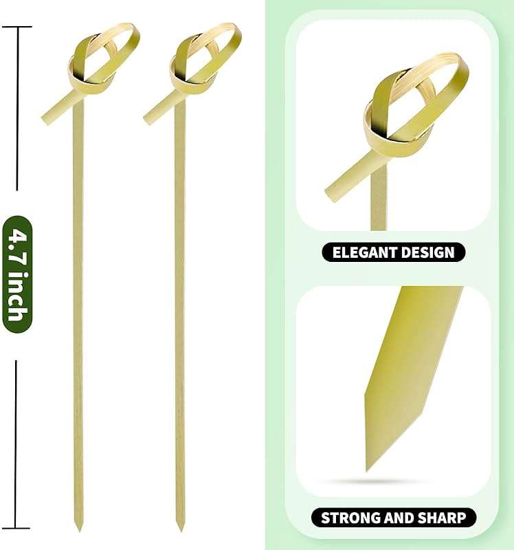 200PCS Cocktail Picks Bamboo Skewers for Appetizers, Fancy Toothpicks for Appetizers, 4.7 Inch Long Decorative Knot Bamboo Cocktail Sticks for Party Drinks Food Fruit Charcuterie Boards Accessories - Image 6