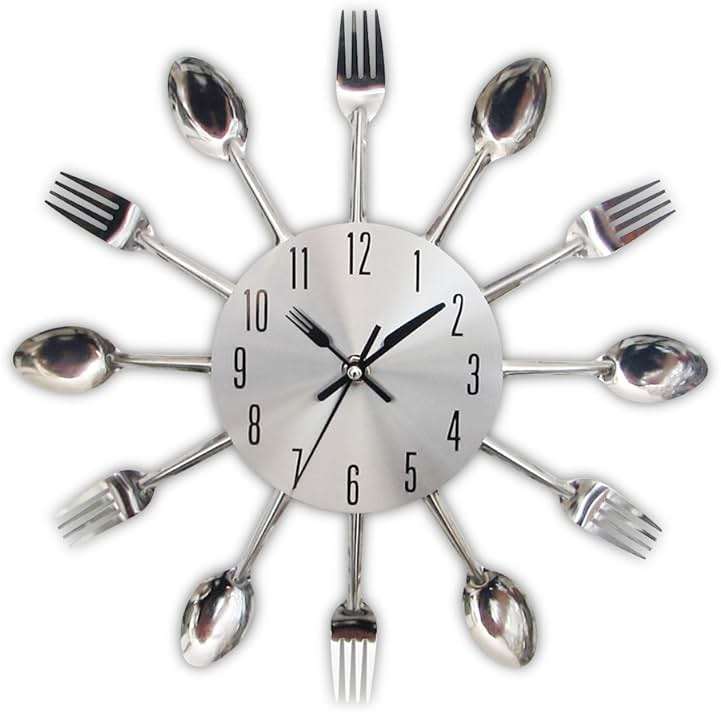 Timelike Kitchen Wall Clock, 3D Removable Modern Creative Cutlery Kitchen Spoon Fork Wall Clock Mirror Wall Decal Wall Sticker Room Home Decoration - Image 1
