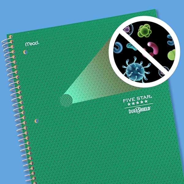 Five Star Spiral Notebook with DuraShield Cover, 4 Pack, 1 Subject, Wide Ruled Paper, 8" x 10-1/2", 100 Sheets, Assorted Colors (930021-ECM) - Image 3