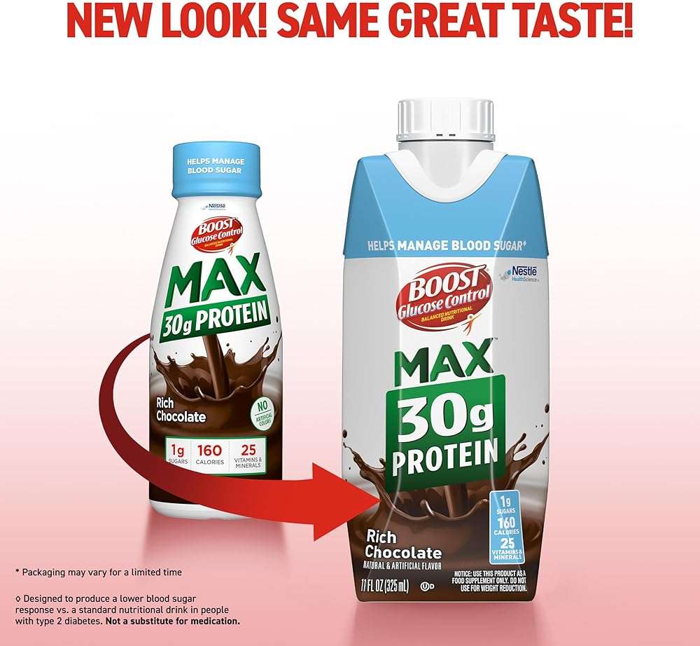 BOOST Glucose Control Max 30g Protein Nutritional Drink, Rich Chocolate, 11 Fl Oz (Pack of 12), Packaging May Vary - Image 2