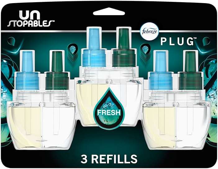 Febreze Plug-in Air Freshener, Odor-Fighting Scented Oil Refill, Air Fresheners for Home, Bathroom and Kitchen, Long Lasting, Unstopables Fresh Scent, 0.87oz Refills, Multi Color, 3 Count - Image 1