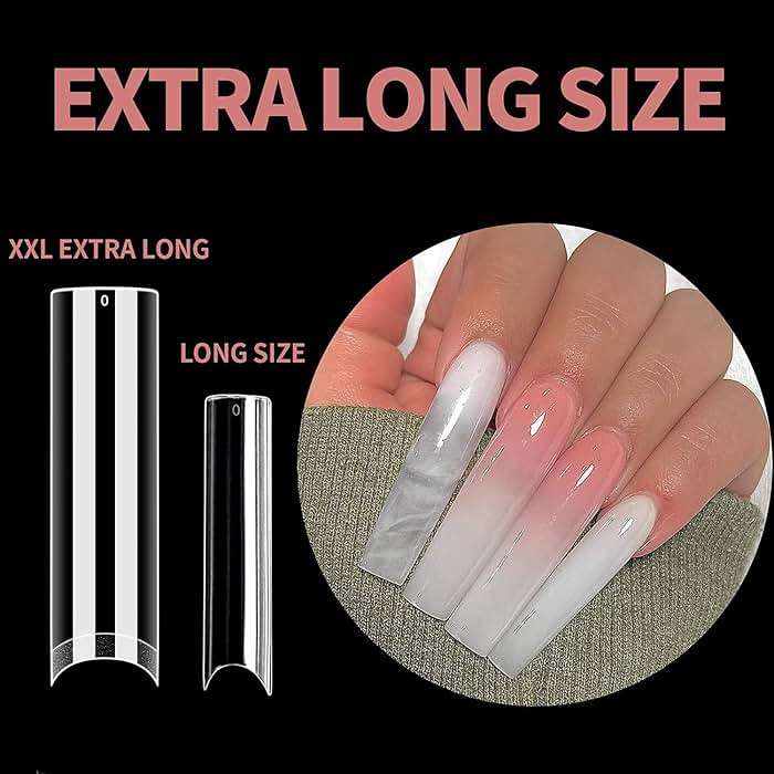 UNA GELLA Nail Tips Square XXL Tips 120 PCS No C Curve Gel Tips Extra Long Square Straight Nails Half Fake Nail Tips No Trace for Acrylic Nails Tips for Home DIY with Box - Image 3
