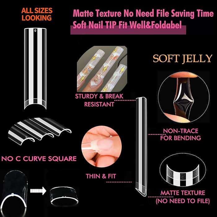 UNA GELLA Nail Tips Square XXL Tips 120 PCS No C Curve Gel Tips Extra Long Square Straight Nails Half Fake Nail Tips No Trace for Acrylic Nails Tips for Home DIY with Box - Image 4