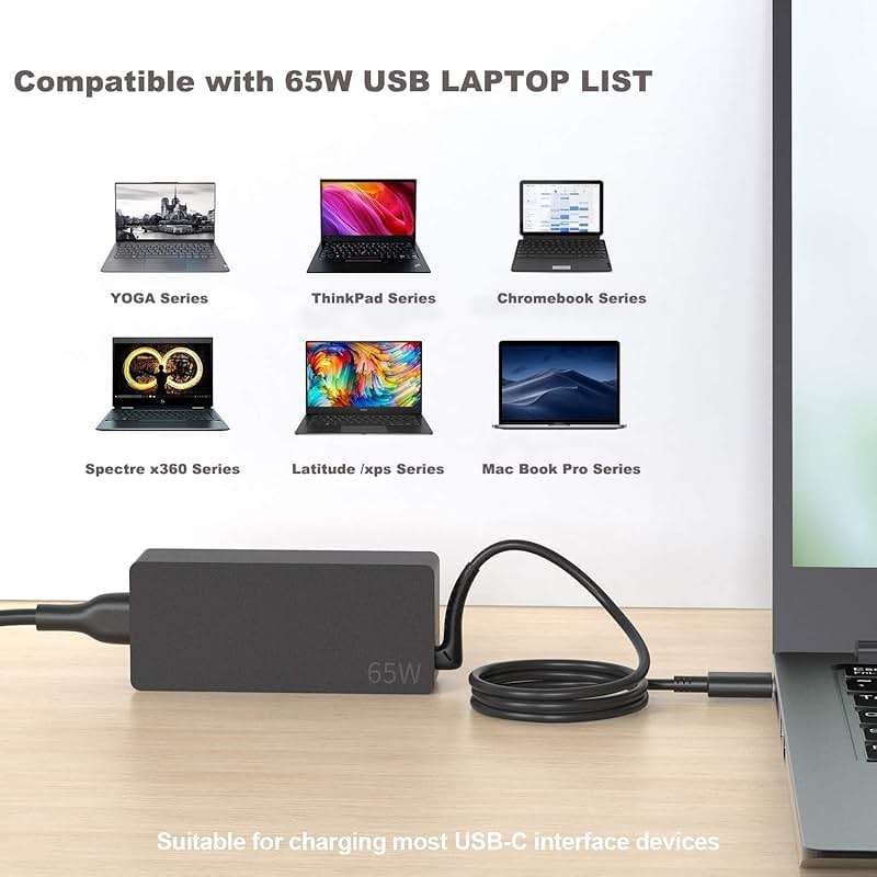 DECSZDY Replacement for 65W Lenovo Laptop Charger USB C ;Compatible with Lenovo ThinkPad T480s T580s T490 E480 E580 Chromebook C330 S330 100e 300e 500e,Yoga C930 C940 720 Power Supply Adapter Cord - Image 6
