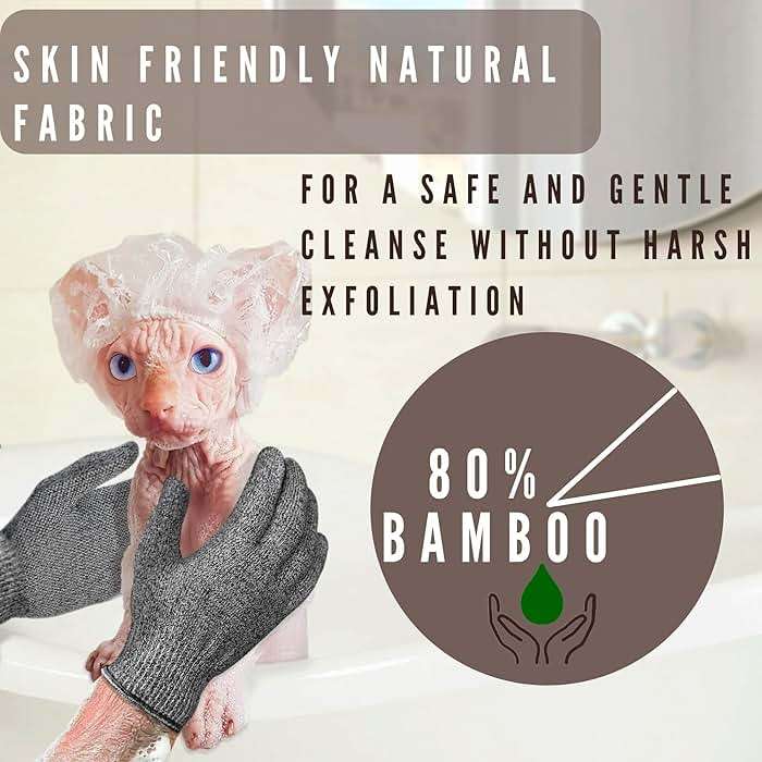 Kotomoda Sphynx Cat Bath Glove, Carbonized Bamboo Charcoal Exfoliating Mitt for Hairless Cats, Gentle Pet Grooming Bath Scrub for Peterbald and Donskoy (1 Pair) - Image 4