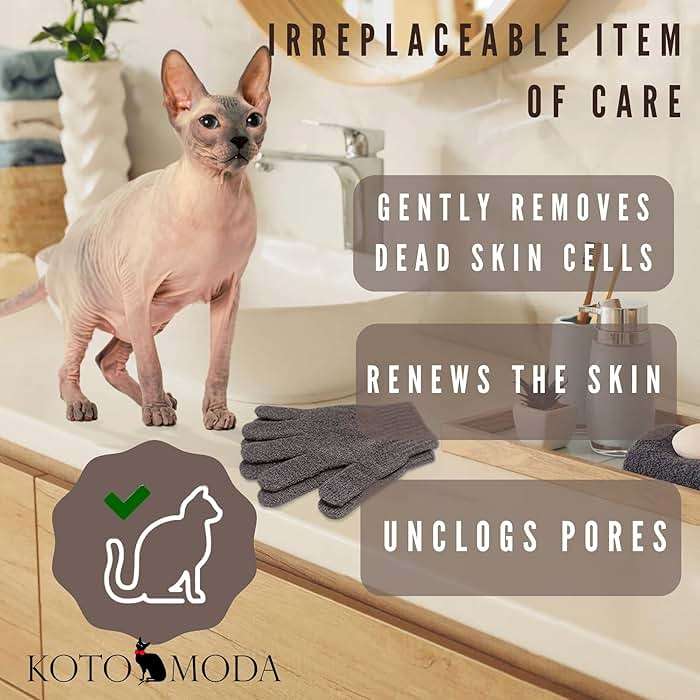 Kotomoda Sphynx Cat Bath Glove, Carbonized Bamboo Charcoal Exfoliating Mitt for Hairless Cats, Gentle Pet Grooming Bath Scrub for Peterbald and Donskoy (1 Pair) - Image 5