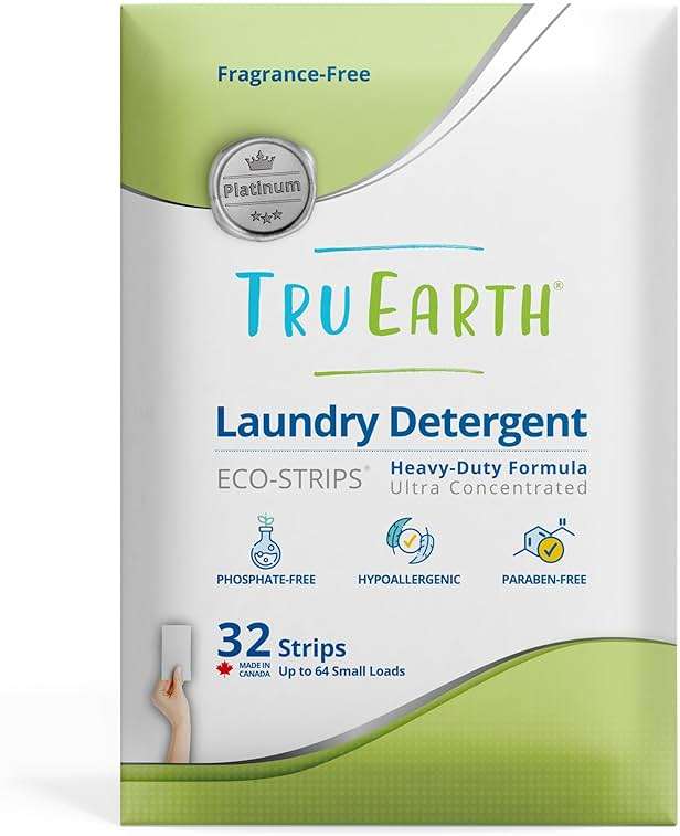 Tru Earth Platinum - Heavy Duty Laundry Detergent Sheets - Up to 64 Loads (32 Count), Fragrance Free - Ultra-Concentrated Strips Formula - Eco-Friendly Laundry Sheets - Image 1