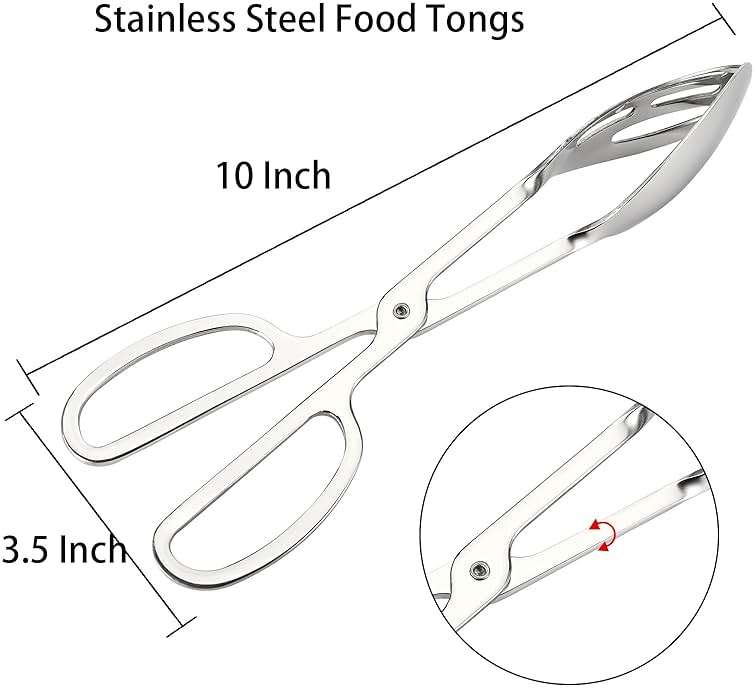 Jucoan 2 Pack Buffet Tongs Salad Tong, 10 Inch Stainless Steel Food Serving Bread Tongs with Scissor Handles for Kitchen, Party - Image 3