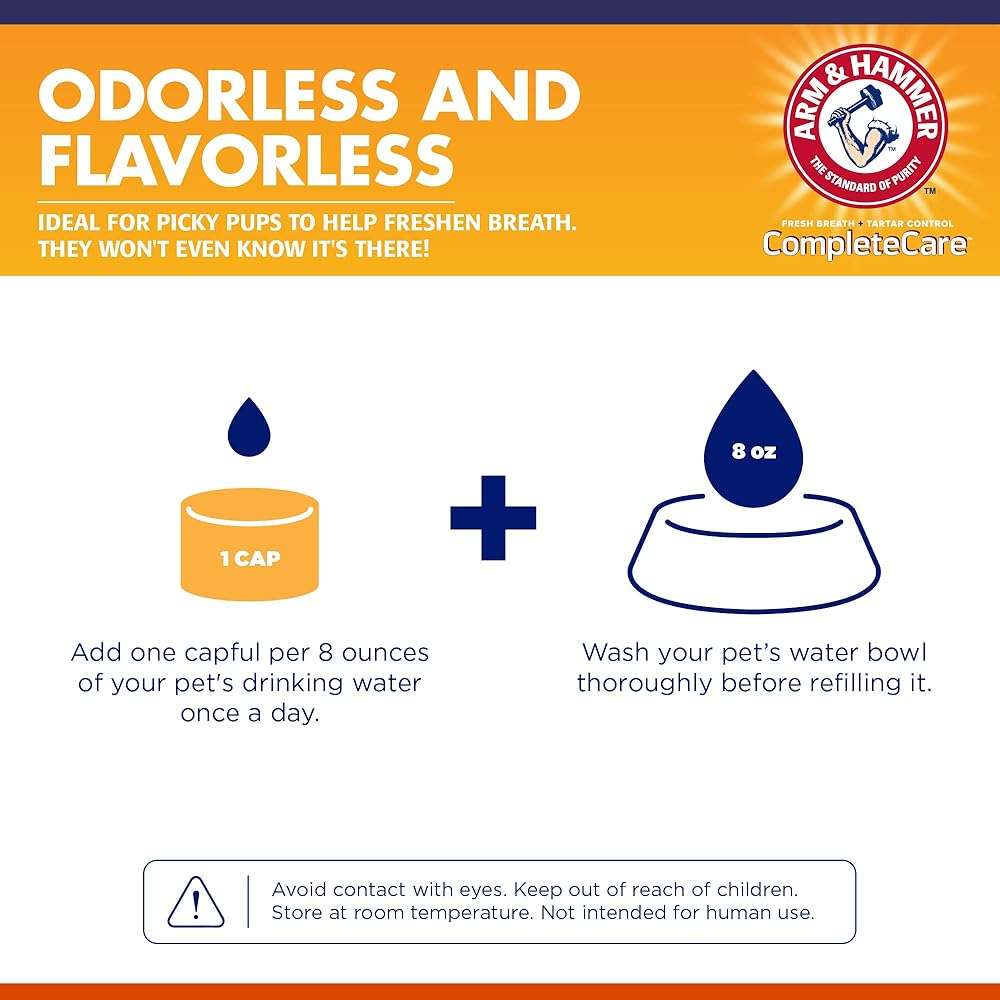 Arm & Hammer Complete Care Dog Dental Water Additive, Odorless Flavorless Daily Oral Care Solution with Baking Soda and Calcium for Plaque, Tartar, and Fresh Breath, 16 Fl Oz - Image 6