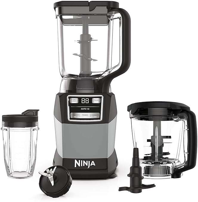 Ninja Blender, Compact Kitchen System, 1200W, 3 Functions for Smoothies, Dough & Frozen Drinks with Auto-IQ, 72-oz.* Blender Pitcher, 40-oz. Processor Bowl & 18-oz. Single-Serve Cup, Grey, AMZ493BRN - Image 1