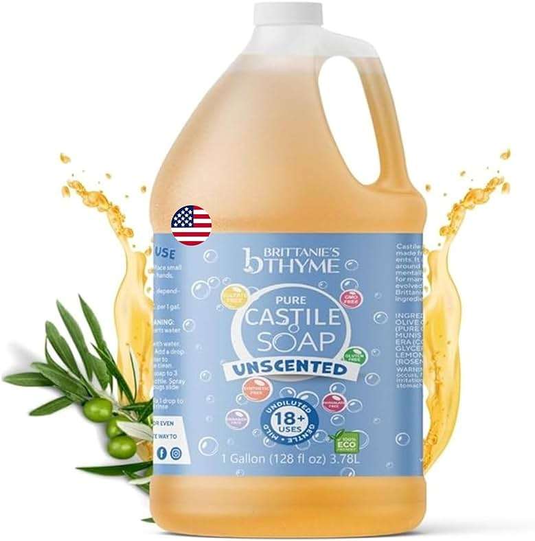 Brittanie's Pure Organic Castile Liquid Olive Oil Soap Refill, 1 Gallon Unscented | Face, Body Wash, All Purpose Cleaner, Dishes, Pets, Laundry | Vegan, Biodegradable, Made in USA - Image 1